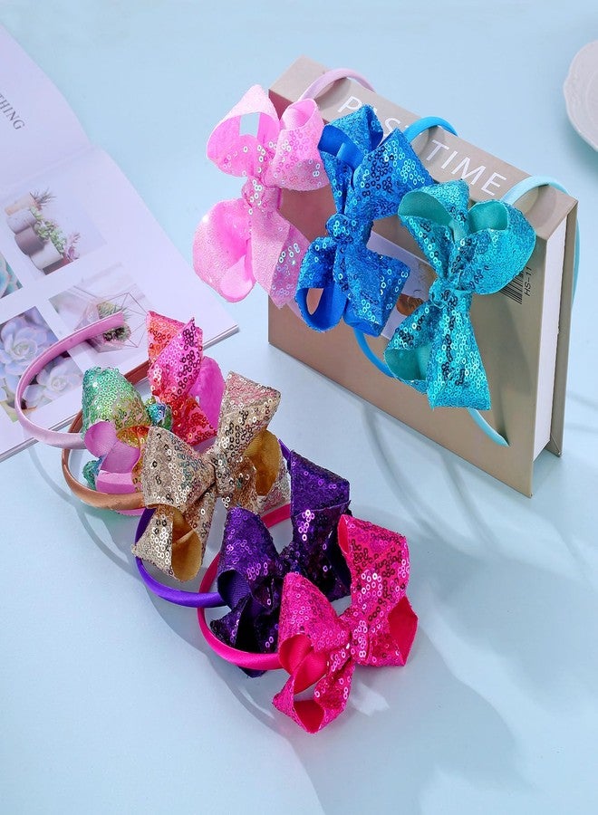 Zolyco Sparkle Glitter Sequin Bow Headband for Children Girls- Boutique Style Hair Accessory with Bow Ribbon - 1 Piece (Rainbow) - Image 5